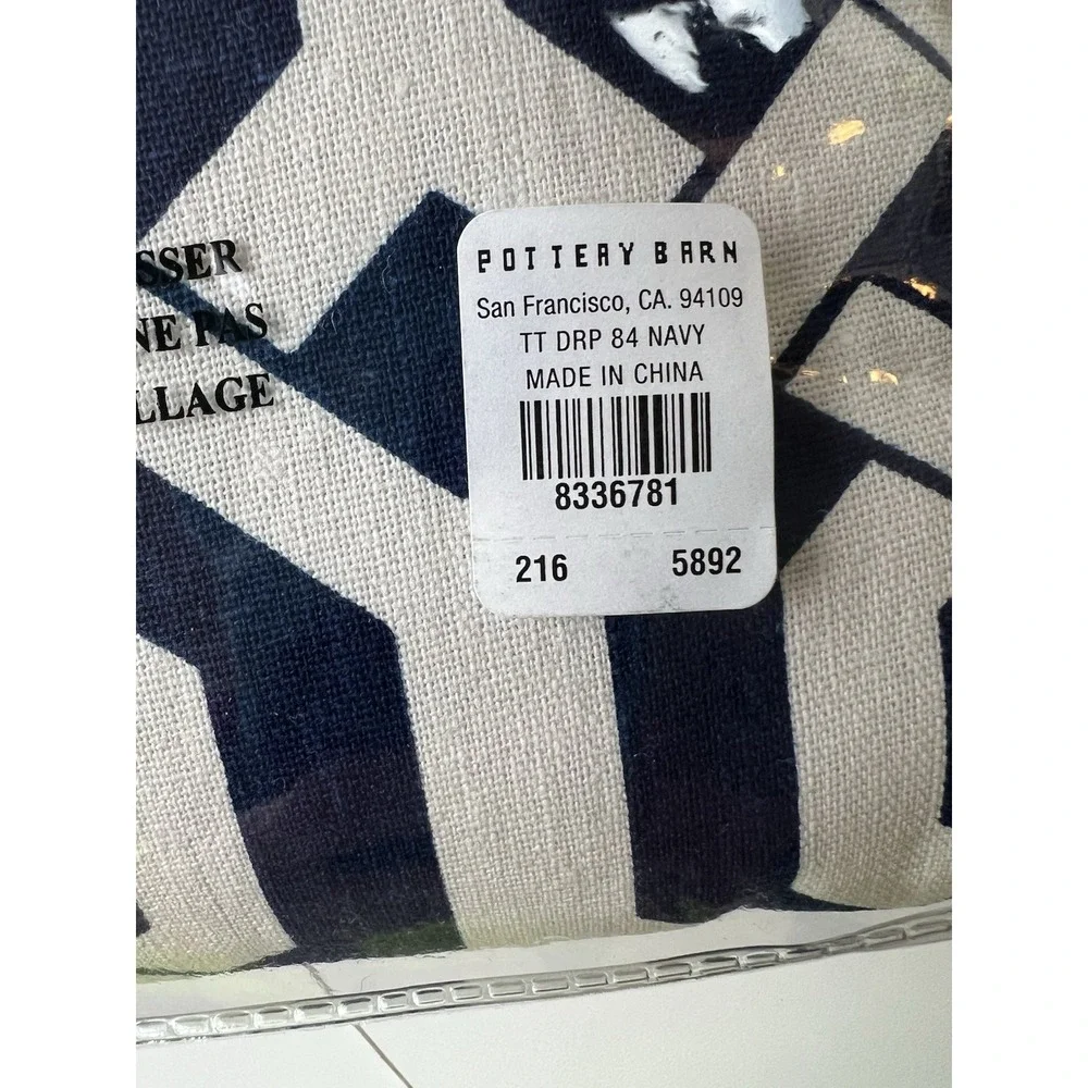 Pottery Barn Terri Trellis Room Darkening Drape Pole Top Navy/OffWhite 50